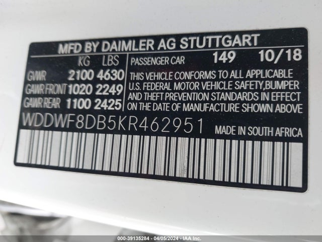 Mercedes-Benz C 300 2019 WDDWF8DB5KR462951 Image 9