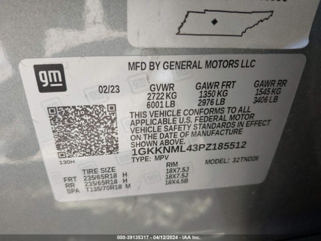 1GKKNML43PZ185512 GMC Acadia Fwd Slt