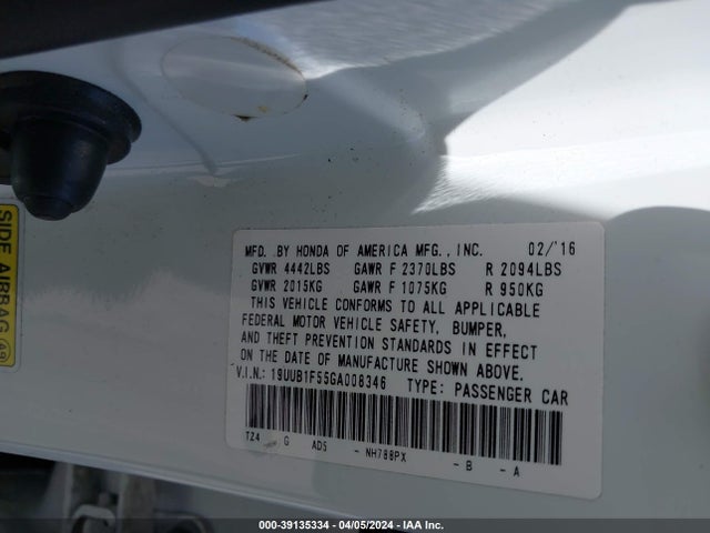 19UUB1F55GA008346 Acura TLX TECH