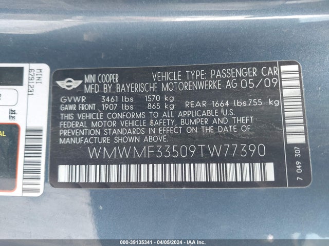 2009 MINI COOPER WMWMF33509TW77390 Photo 8