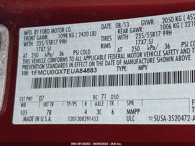 Ford ESCAPE SE 2014 1FMCU0GX7EUA84883 Image 9