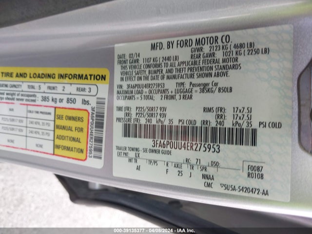 Ford Fusion Hybrid S 2014 3FA6P0UU4ER275953 Image 9