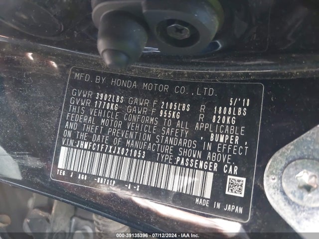 Honda Civic Ex-l 2018 JHMFC1F7XJX021053 Image 9