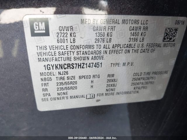 2017 CADILLAC XT5 1GYKNCRS7HZ147451 Photo 8