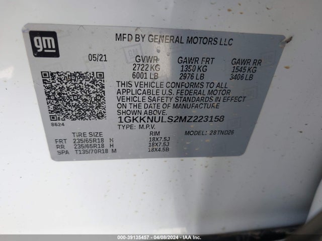 GMC Acadia Awd Slt 2021 1GKKNULS2MZ223158 Image 9