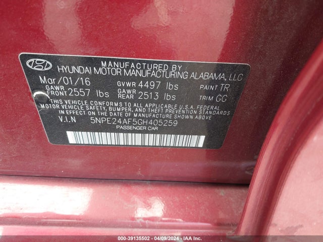 5NPE24AF5GH405259 Hyundai Sonata