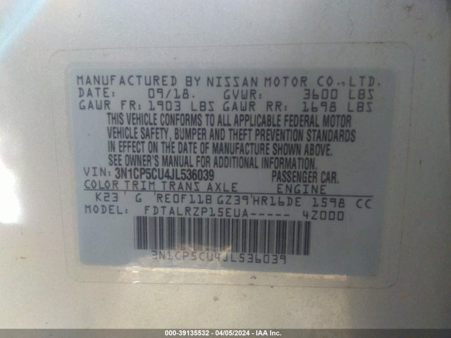 Nissan KICKS S 2018 3N1CP5CU4JL536039 Image 9
