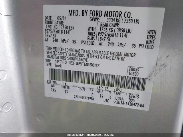 Ford F-150 Stx 2014 1FTFX1EF6EFB95647 Image 9