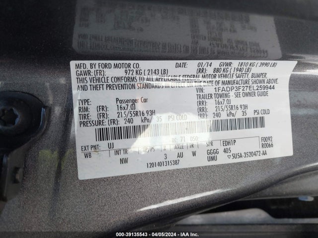 Ford FOCUS SE 2014 1FADP3F27EL259944 Image 9
