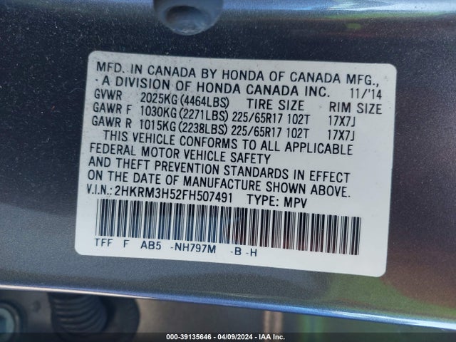 Honda CR-V EX 2015 2HKRM3H52FH507491 Image 9