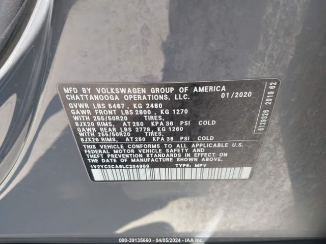 1V2YC2CA6LC204989 Volkswagen Atlas Cross Sport 2.0t Se W/technology/2.0t Se W/technology R-line