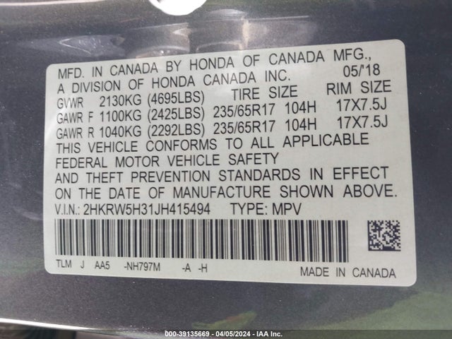 Honda CR-V LX 2018 2HKRW5H31JH415494 Image 9