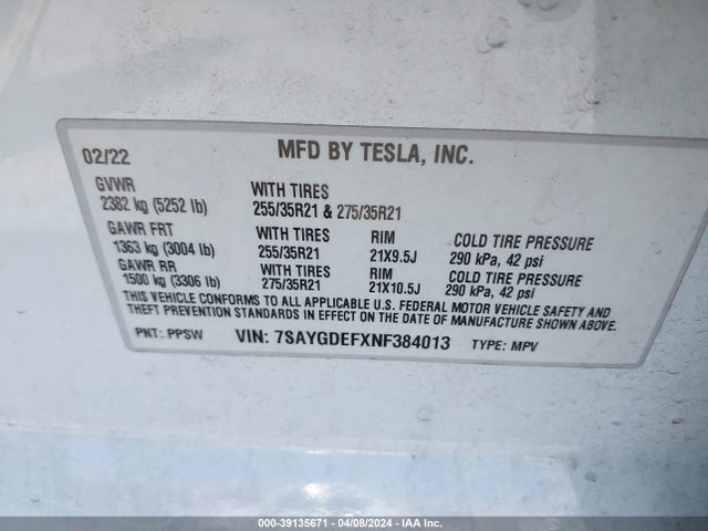 7SAYGDEFXNF384013 Tesla Model Y Performance Dual Motor All-wheel Drive
