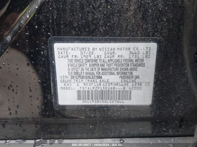 3N1CP5BV5NL527866 Nissan Kicks S Xtronic Cvt