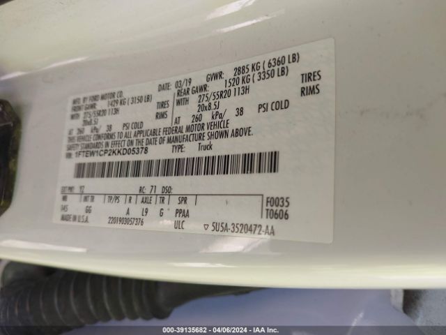1FTEW1CP2KKD05378 Ford F-150 Xl