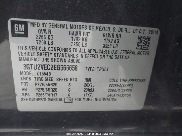 3GTU2VEC2EG566658 GMC Sierra 1500 Slt