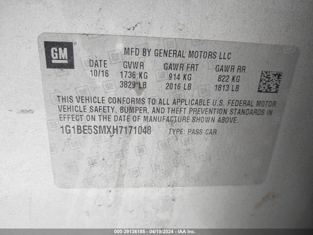 Chevrolet Cruze Lt Auto 2017 1G1BE5SMXH7171048 Image 9