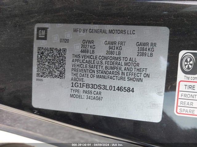 Chevrolet Camaro Rwd  1lt 2020 1G1FB3DS3L0146584 Image 9