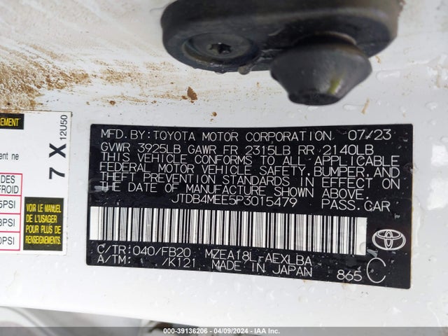 Toyota COROLLA LE 2023 JTDB4MEE5P3015479 Image 9