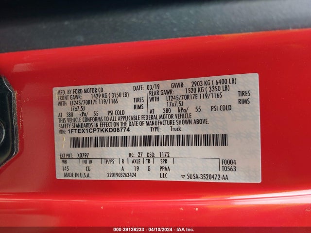 Ford F-150 Xl 2019 1FTEX1CP7KKD08774 Image 9