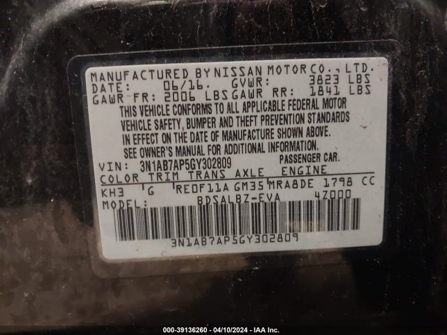 Nissan SENTRA S 2016 3N1AB7AP5GY302809 Image 9