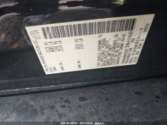 1N4AA6AV1KC384960 Nissan Maxima 3.5 Sl