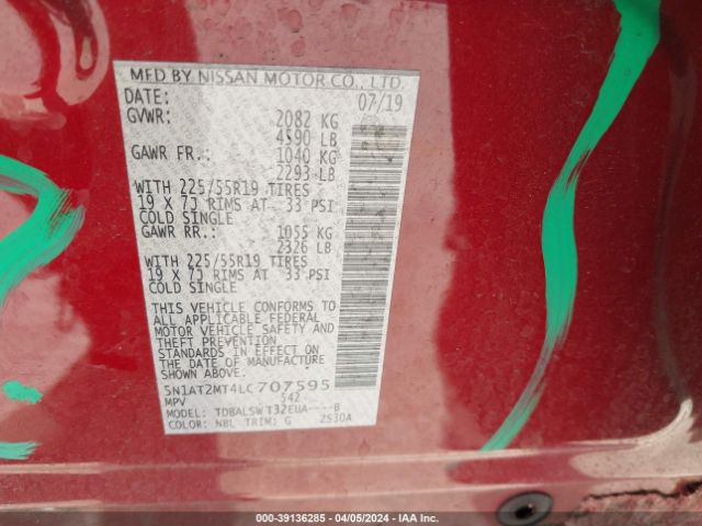 5N1AT2MT4LC707595 Nissan Rogue Sl Fwd