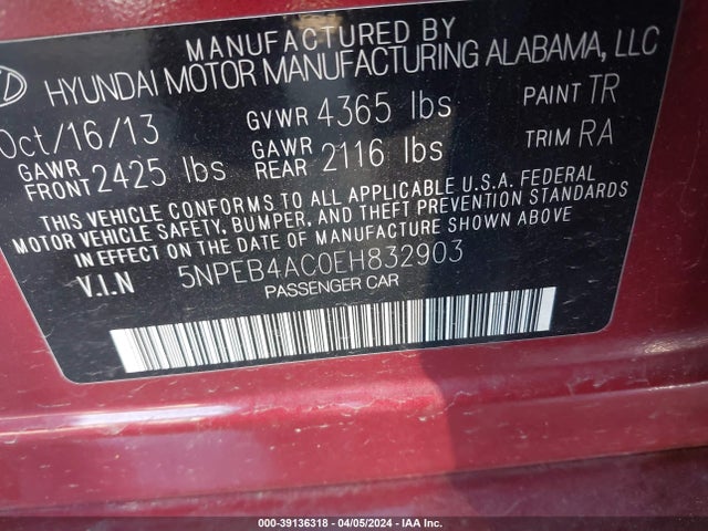 Hyundai SONATA GLS 2014 5NPEB4AC0EH832903 Image 9