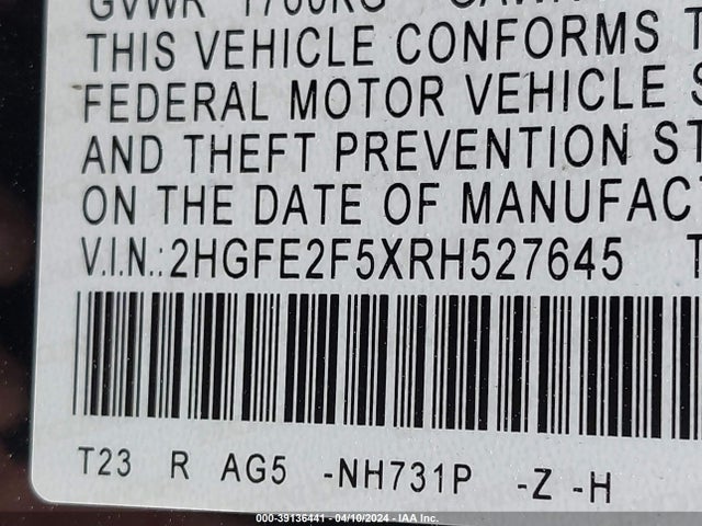 Honda Civic Sport 2024 2HGFE2F5XRH527645 Image 9