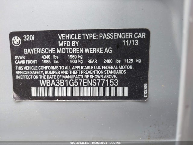 BMW 320i 2014 WBA3B1G57ENS77153 Image 9