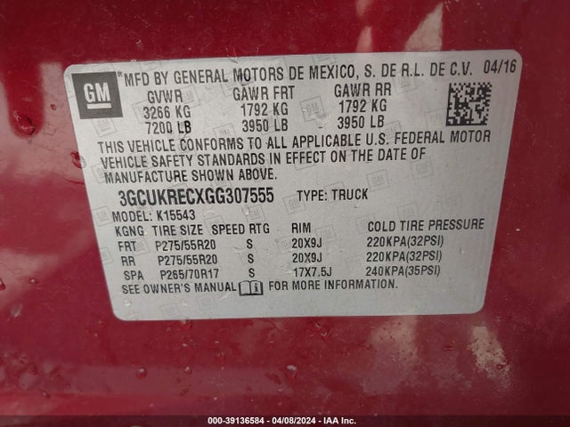 Chevrolet Silverado 1500 2lt 2016 3GCUKRECXGG307555 Image 9