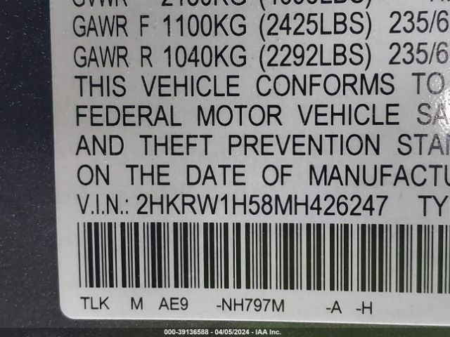 2HKRW1H58MH426247 Honda Cr-v 2wd Ex