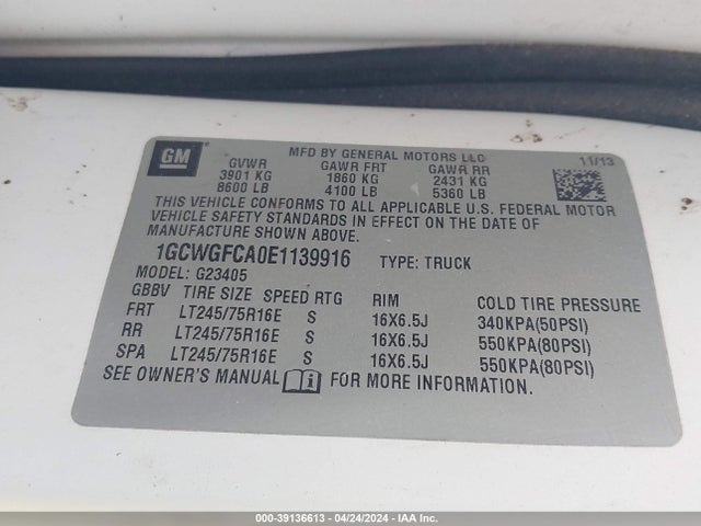 Chevrolet Express 2500 Work Van 2014 1GCWGFCA0E1139916 Image 9