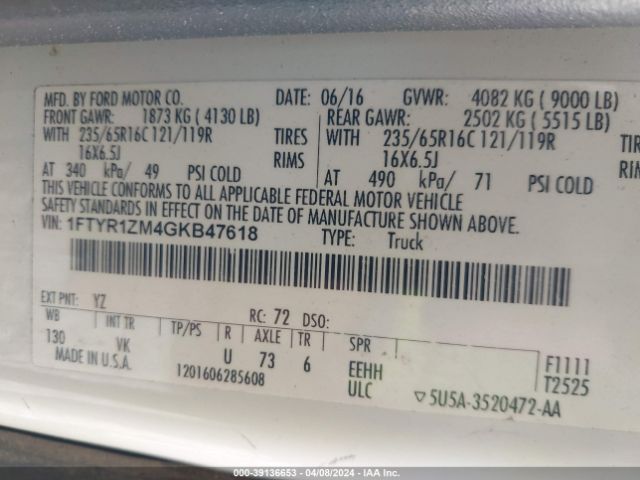 1FTYR1ZM4GKB47618 Ford Transit-250