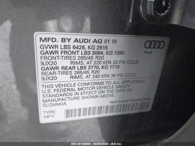 WA1LHAF74KD027479 Audi Q7 45 Premium/45 Se Premium