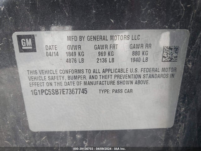 Chevrolet Cruze 1lt Auto 2014 1G1PC5SB7E7367745 Image 9