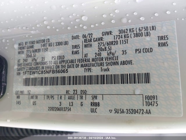 Ford F-150 Xlt 2022 1FTEW1C85NFB56065 Image 9