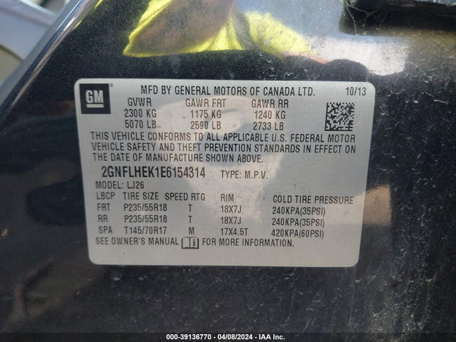 Chevrolet Equinox Ltz 2014 2GNFLHEK1E6154314 Image 9