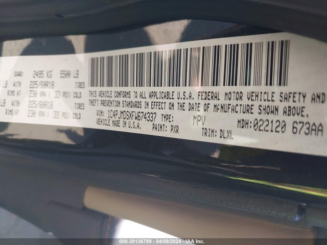 Aukcja sprzedaży 2015 Jeep Cherokee Limited, vin: 1C4PJMDSXFW674337, numer aukcji: 39136789