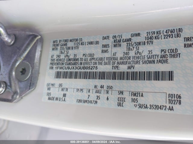 Ford Escape Titanium 2016 1FMCU9JX3GUB05275 Image 9