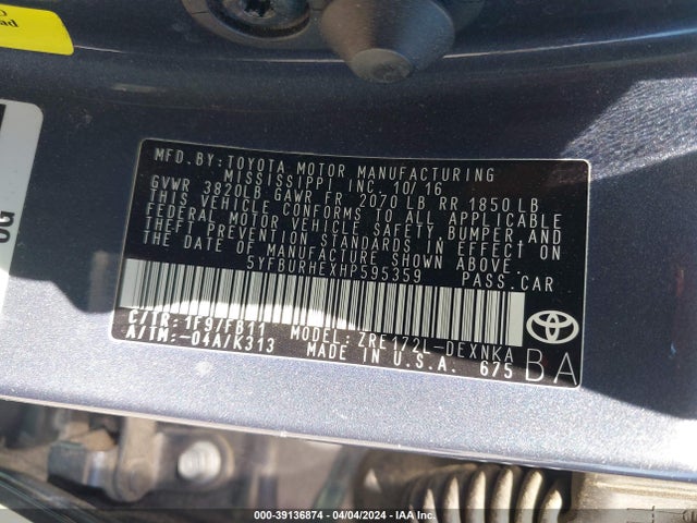 Toyota COROLLA LE 2017 5YFBURHEXHP595359 Image 9