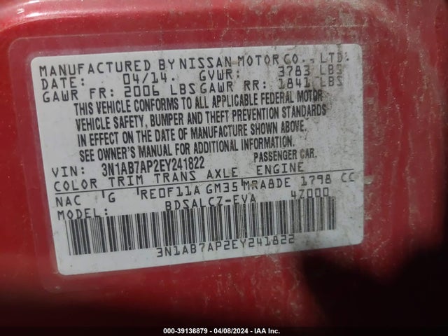 Nissan SENTRA S 2014 3N1AB7AP2EY241822 Image 9