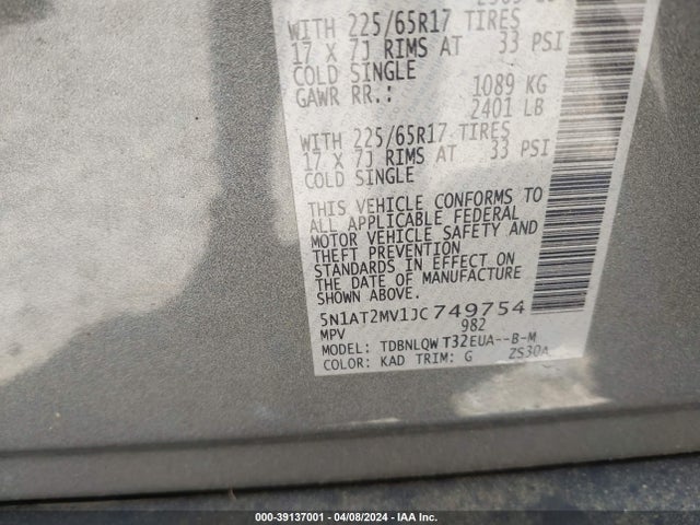 Nissan ROGUE SV 2018 5N1AT2MV1JC749754 Image 9