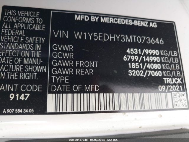 W1Y5EDHY3MT073646 Mercedes-Benz Sprinter 3500 High Roof V6