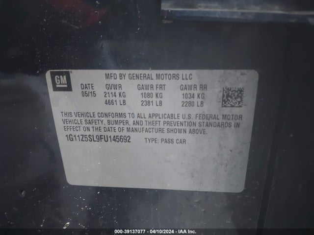Chevrolet IMPALA LS 2015 1G11Z5SL9FU145692 Image 9