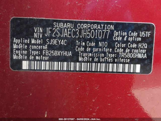 JF2SJAEC3JH501077 Subaru Forester 2.5i Premium