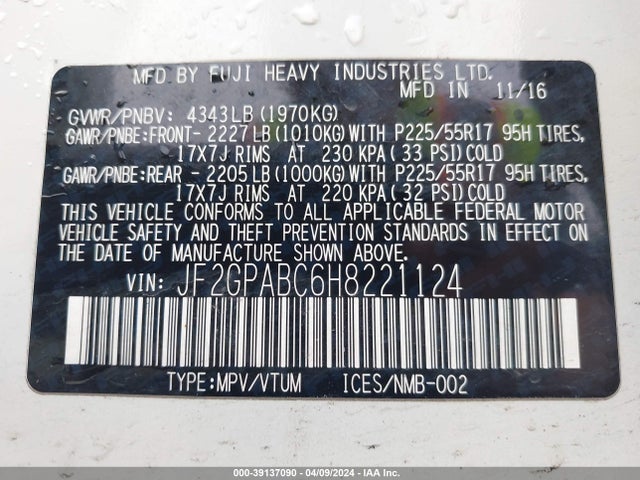 Subaru Crosstrek 2.0i Premium 2017 JF2GPABC6H8221124 Image 9
