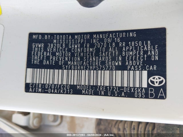 Toyota COROLLA SE 2017 5YFBURHE2HP575770 Image 9