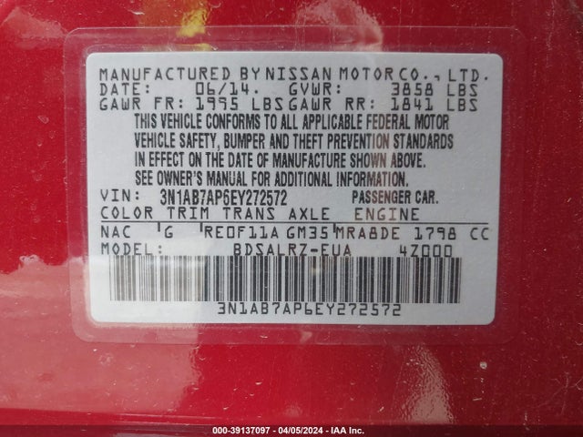 Nissan SENTRA SR 2014 3N1AB7AP6EY272572 Image 9