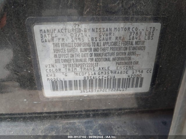 Nissan SENTRA S 2014 3N1AB7AP2EY228617 Image 9